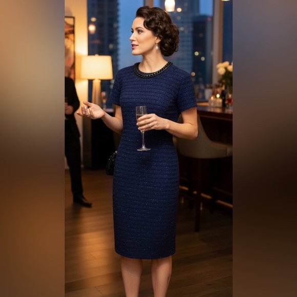 Karl Lagerfeld Navy Blue Sequins Dress- Size 6 - Picture 3 of 4